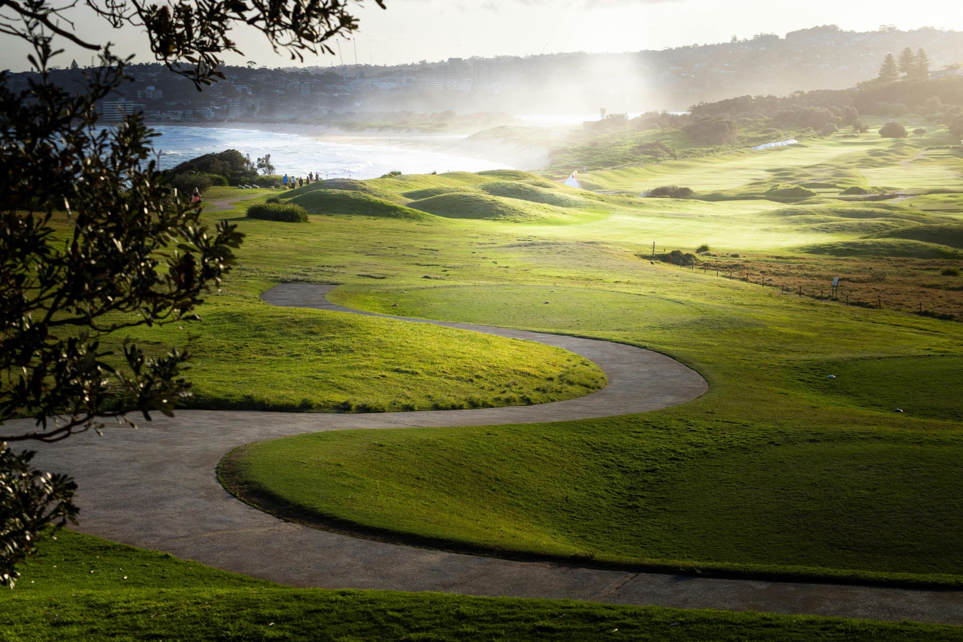 Stunning view of green golf course by the ocean in New South Wales, Australia.